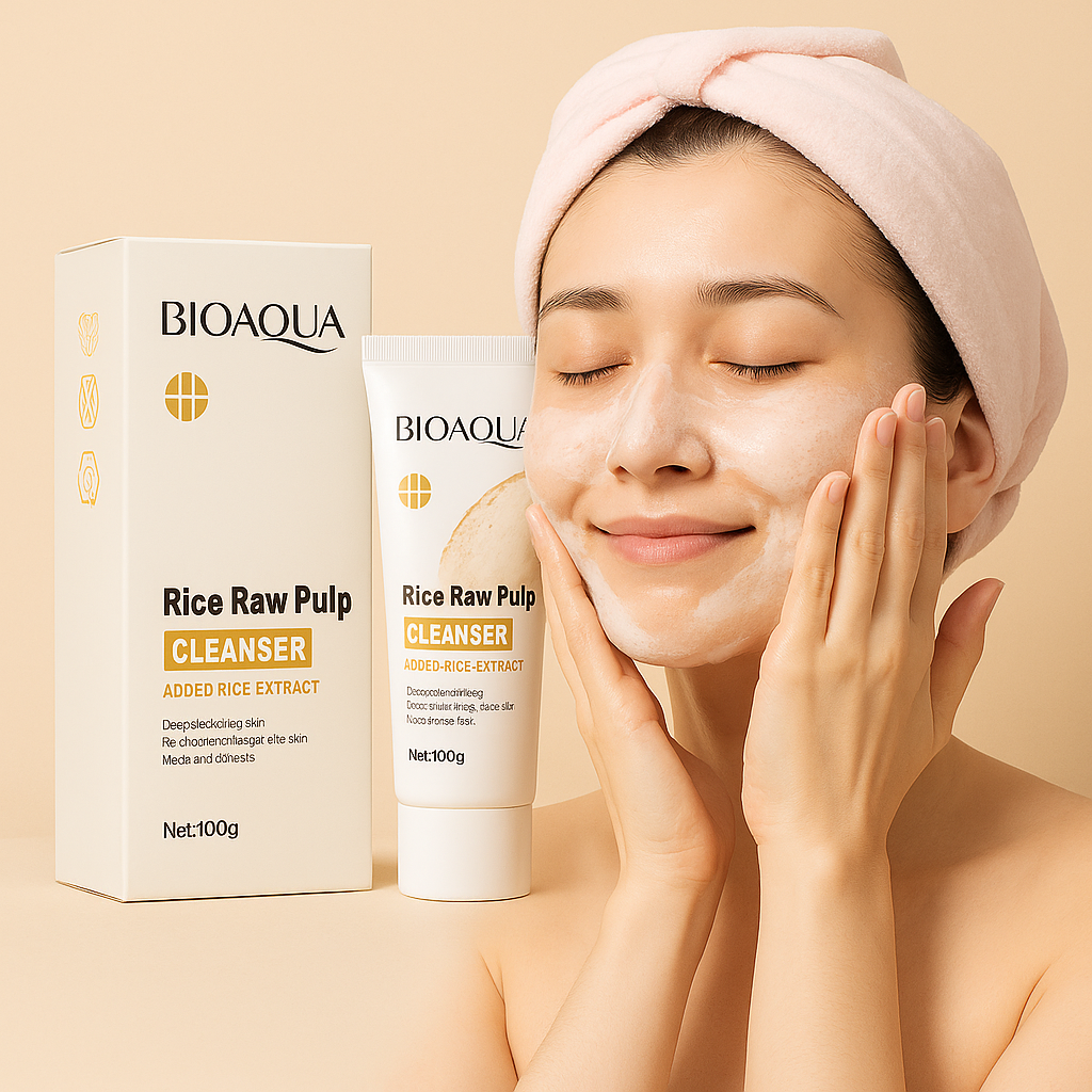 Mousse Nettoyante Visage Éclat au Riz – Nettoyage Doux & Hydratant